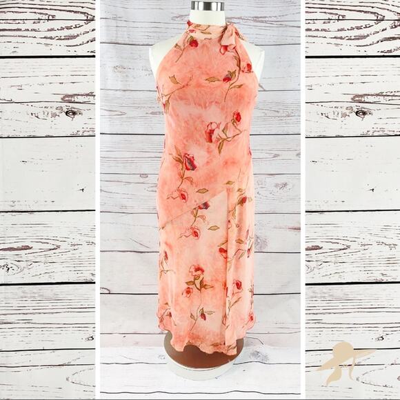 Joseph Ribbkoff coral floral tie neck sheer overlay with layers - Picture 1 of 10